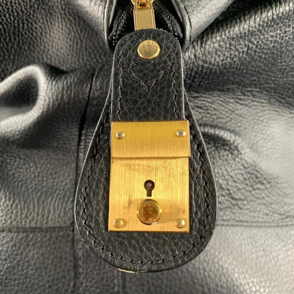 BARNEYS NEW YORK Size One Size Black Gold Crackled Leather Duffle Bags